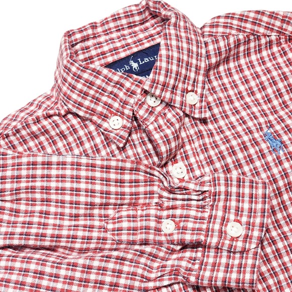 Ralph Lauren Plaid Romper Button Down Long Sleeve Red White 12M‎ - Picture 1 of 7